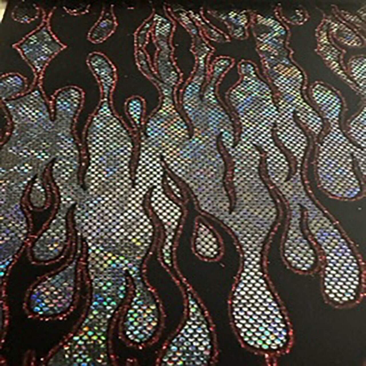 1 Yard Flocking Flame Hologram Nylon Spandex Tricot Fabric for Costumes Dancewear 60 Inch Width